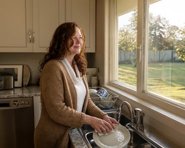 Ginger Major at home, where she manages daily life with multiple chemical sensitivity and depends on MedicAlert for emergency safety.