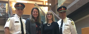 Frank Barredo, A/Superintendent of Emergency Management & Public Order, Toronto Police Service; Catherine Horlock, Director of Customer Experience and Strategic Alliances, MedicAlert Foundation Canada;  Françoise Faverjon-Fortin, CEO, MedicAlert Foundation Canada; and Peter Yuen, Deputy Chief, Toronto Police Service.