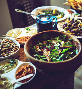 Table with bowls of food