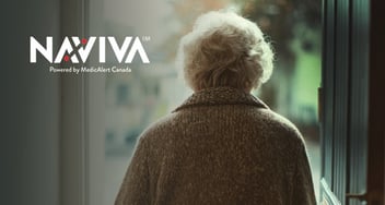 Eldery woman back to camera existing her front door.