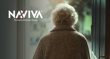 Eldery woman back to camera existing her front door.