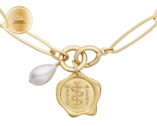 [I2314] Designer Collection - Corrine Anestopoulos - Arden Lariat Gold Plate with Gold Vermeil Medallion