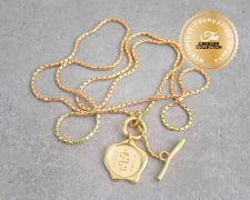 [I2328] Designer Collection - Corrine Anestopoulos -  Long Boxchain Pendant: Gold Plate