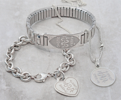 Medicalert bracelets with engraved medical ID