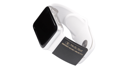 [A001] Engraved MedicAlert ID for Smartwatch Bands, Size Large in Matte Black 