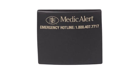 [A030] Engraved MedicAlert ID for Smartwatch Bands, Size Small in Matte Black 