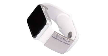 [A031] Engraved MedicAlert ID for Smartwatch Bands, Size Small in Silver 