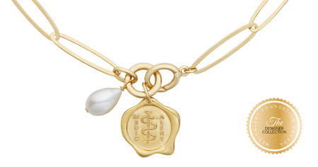 [I2314] Designer Collection - Corrine Anestopoulos - Arden Lariat Gold Plate with Gold Vermeil Medallion