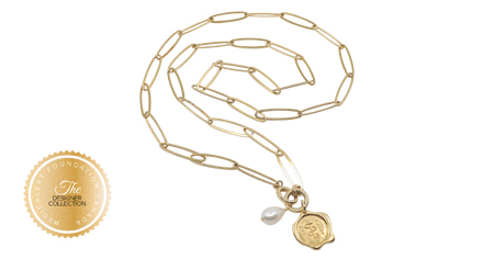 [I2314] Designer Collection - Corrine Anestopoulos - Arden Lariat Gold Plate with Gold Vermeil Medallion