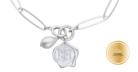 [I2315] Designer Collection - Corrine Anestopoulos - Arden Lariat Rhodium Plate with Sterling Silver Medallion